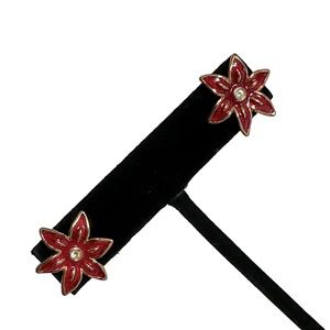 AVON Flower Post Pierced Earrings Vintage Gold-tone and Red Enamel